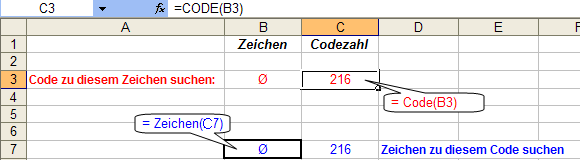 Codes und Zeichen mit Excel