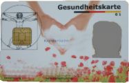 Elektronische Gesundheitskarte (eGK) mit dem gemeinsamen Erkennungsmerkmal "Vitruvianischer Mensch"