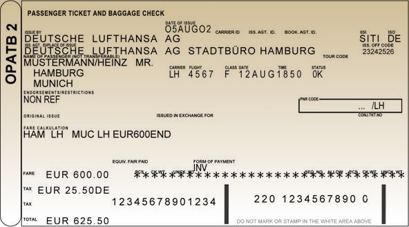 Muster Flugticket