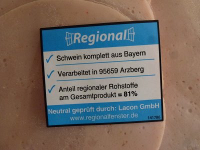 Beispiel Regionalfenster (hier: bayerische Wurst)