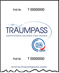 Warensiegel "Traumpass" für neue Federn/Daunen