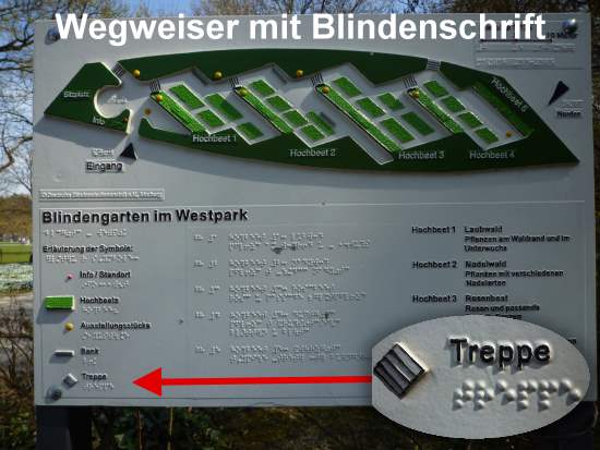 Wegweiser mit Blindenschrift